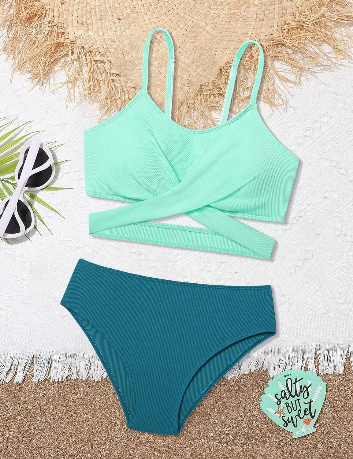 Girls Swimsuits Bikini Set Two Piece Bathing Suit Criss Cross Girls' Swimwear with Chest Pad