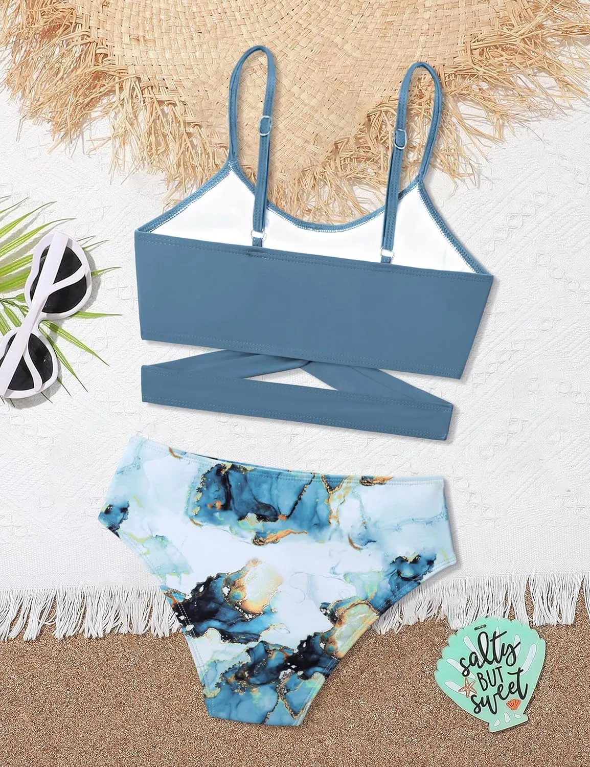 Girls Swimsuits Bikini Set Two Piece Bathing Suit Criss Cross Girls' Swimwear with Chest Pad