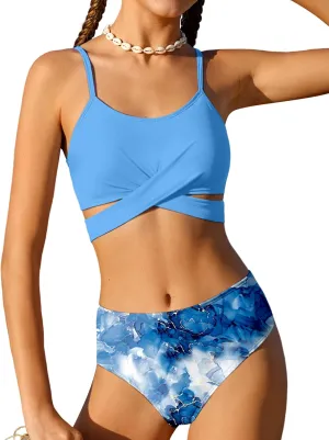 Girls Swimsuits Bikini Set Two Piece Bathing Suit Criss Cross Girls' Swimwear with Chest Pad