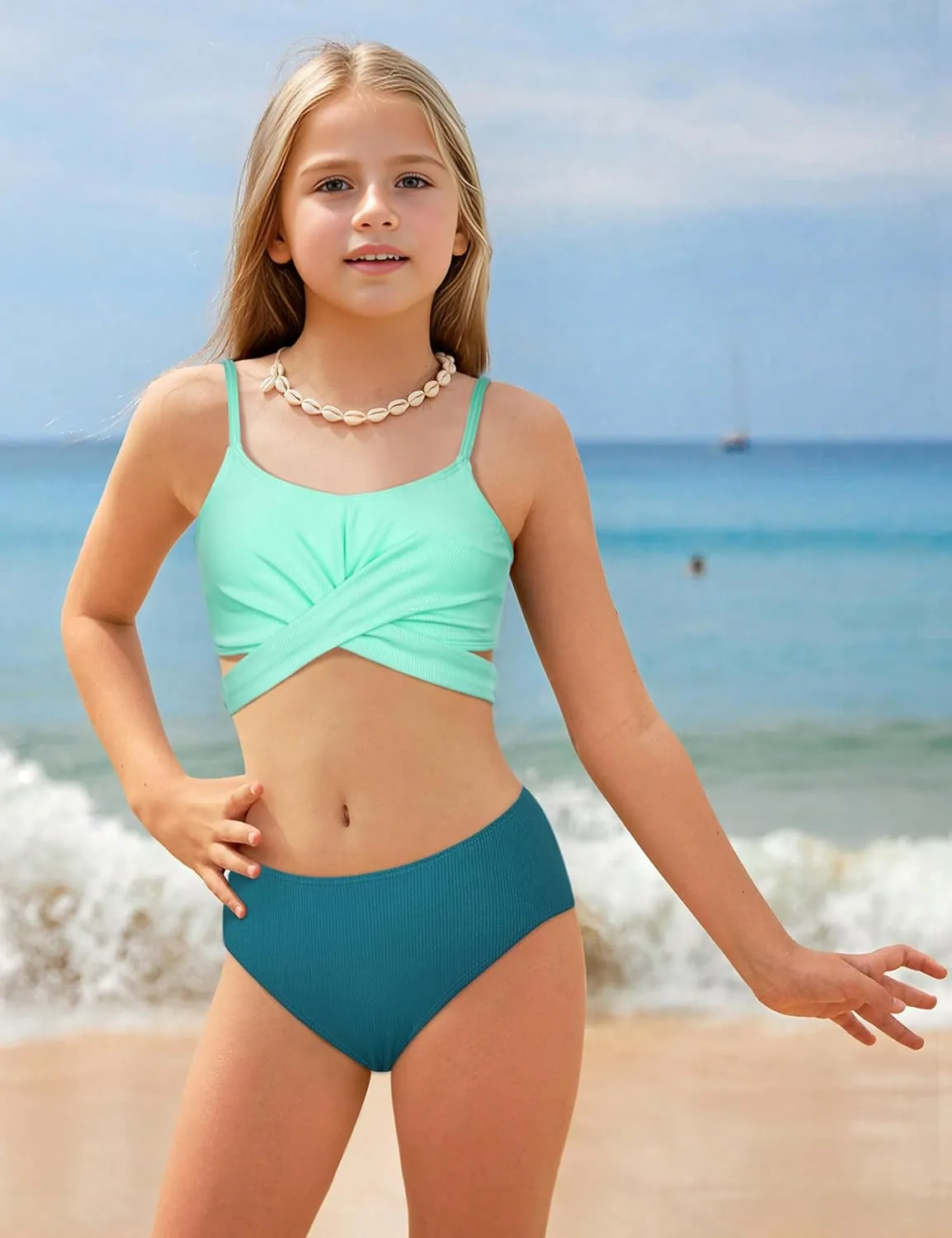 Girls Swimsuits Bikini Set Two Piece Bathing Suit Criss Cross Girls' Swimwear with Chest Pad