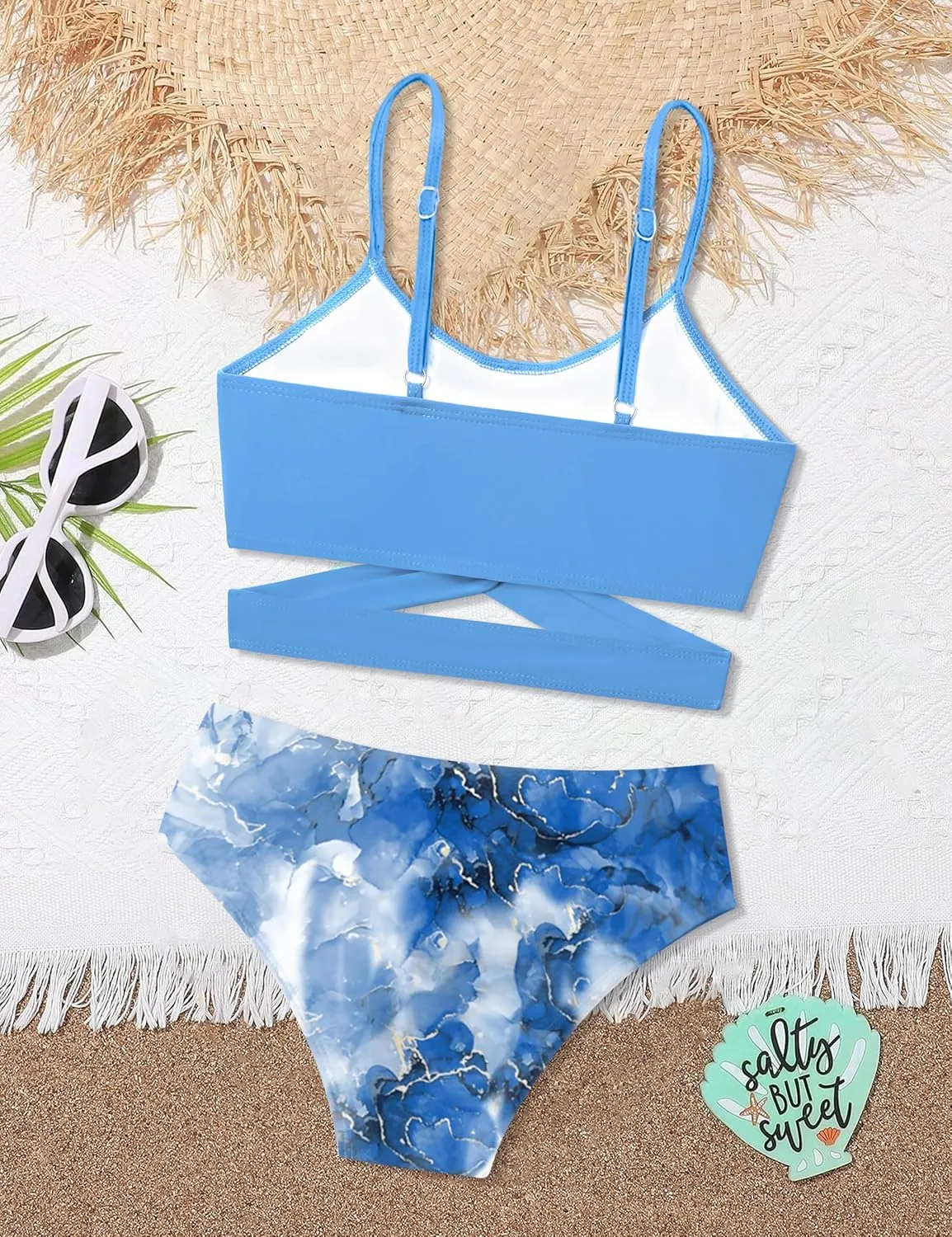 Girls Swimsuits Bikini Set Two Piece Bathing Suit Criss Cross Girls' Swimwear with Chest Pad