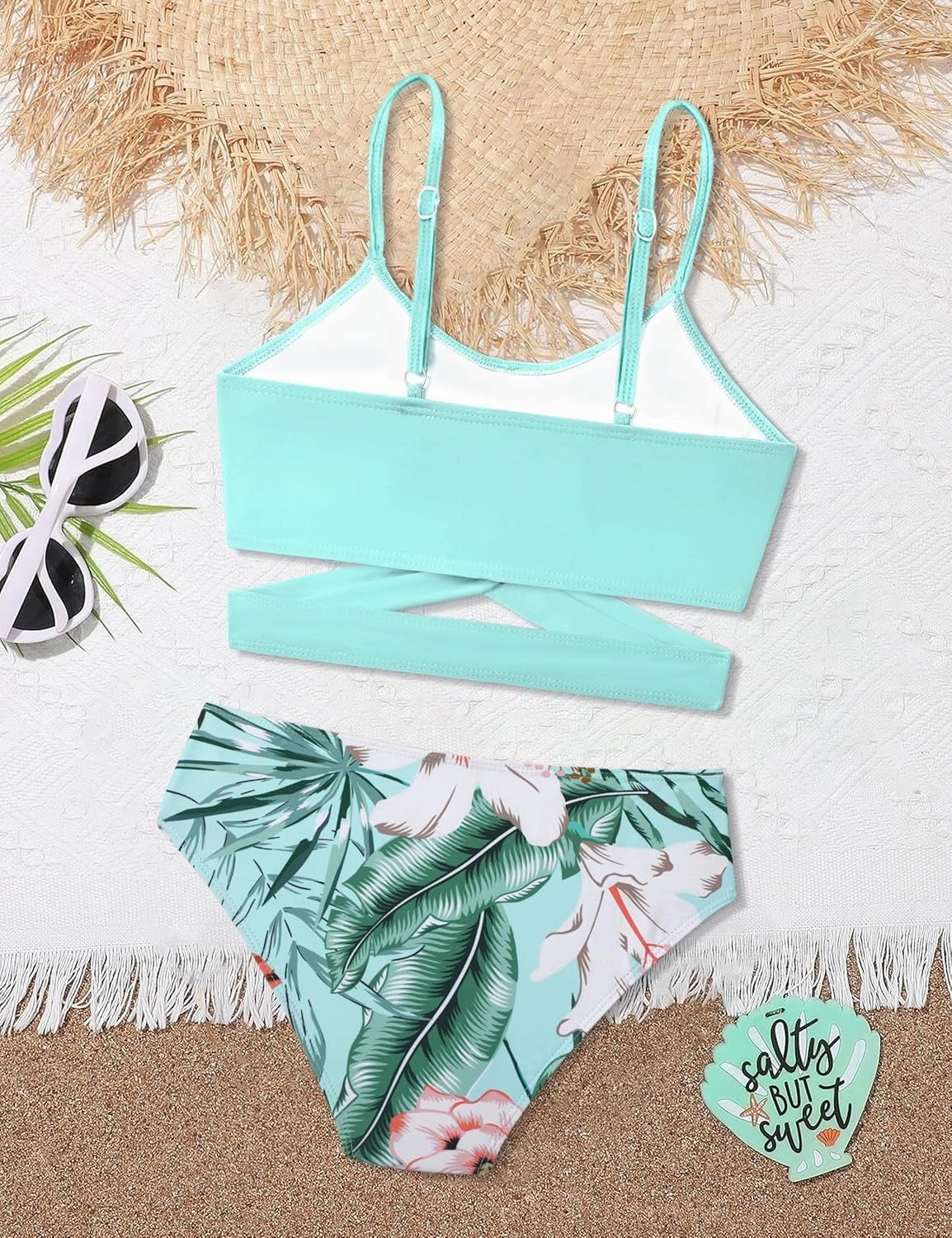 Girls Swimsuits Bikini Set Two Piece Bathing Suit Criss Cross Girls' Swimwear with Chest Pad
