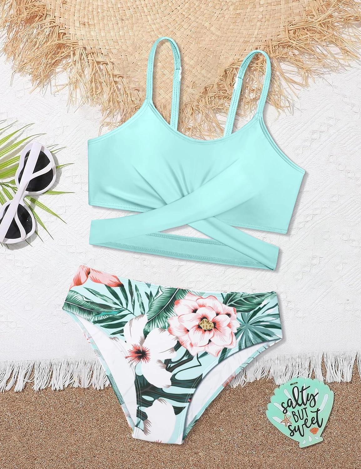Girls Swimsuits Bikini Set Two Piece Bathing Suit Criss Cross Girls' Swimwear with Chest Pad