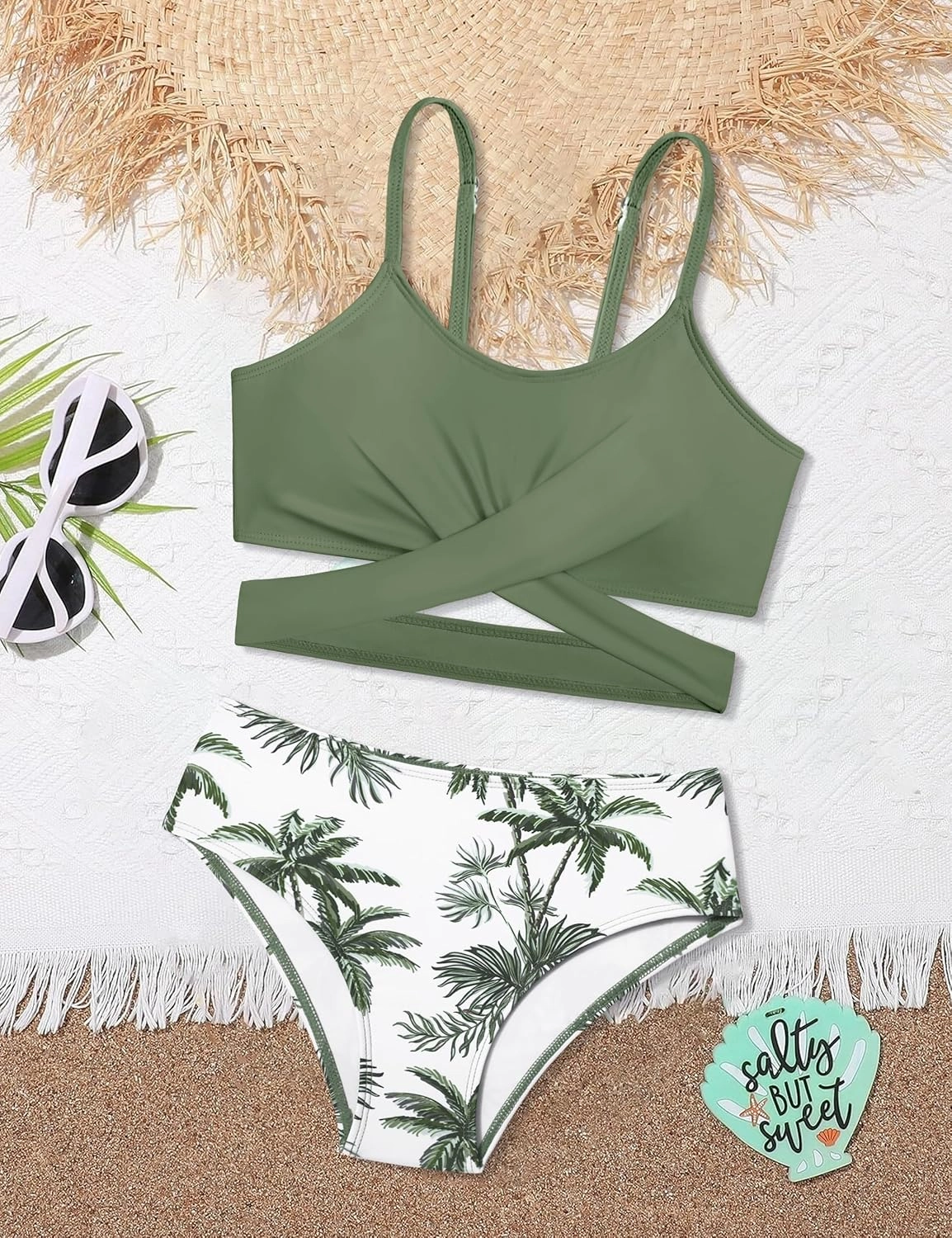 Girls Swimsuits Bikini Set Two Piece Bathing Suit Criss Cross Girls' Swimwear with Chest Pad