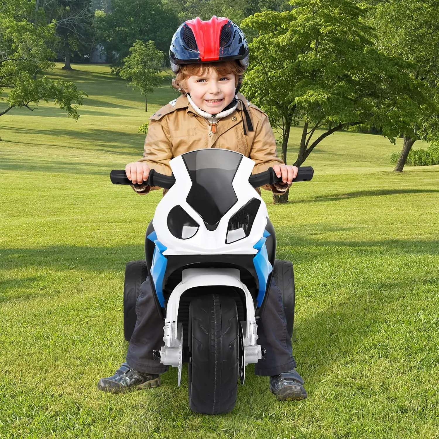 GLACER Kids Ride on Motorcycle, 3 Wheel Kids Motorcycle w/Training Wheels, Head Light, Music Mode & Cool Appearance, 6V Battery Powered Electric Ride on Motorcycle for Boys & Girls (Blue)