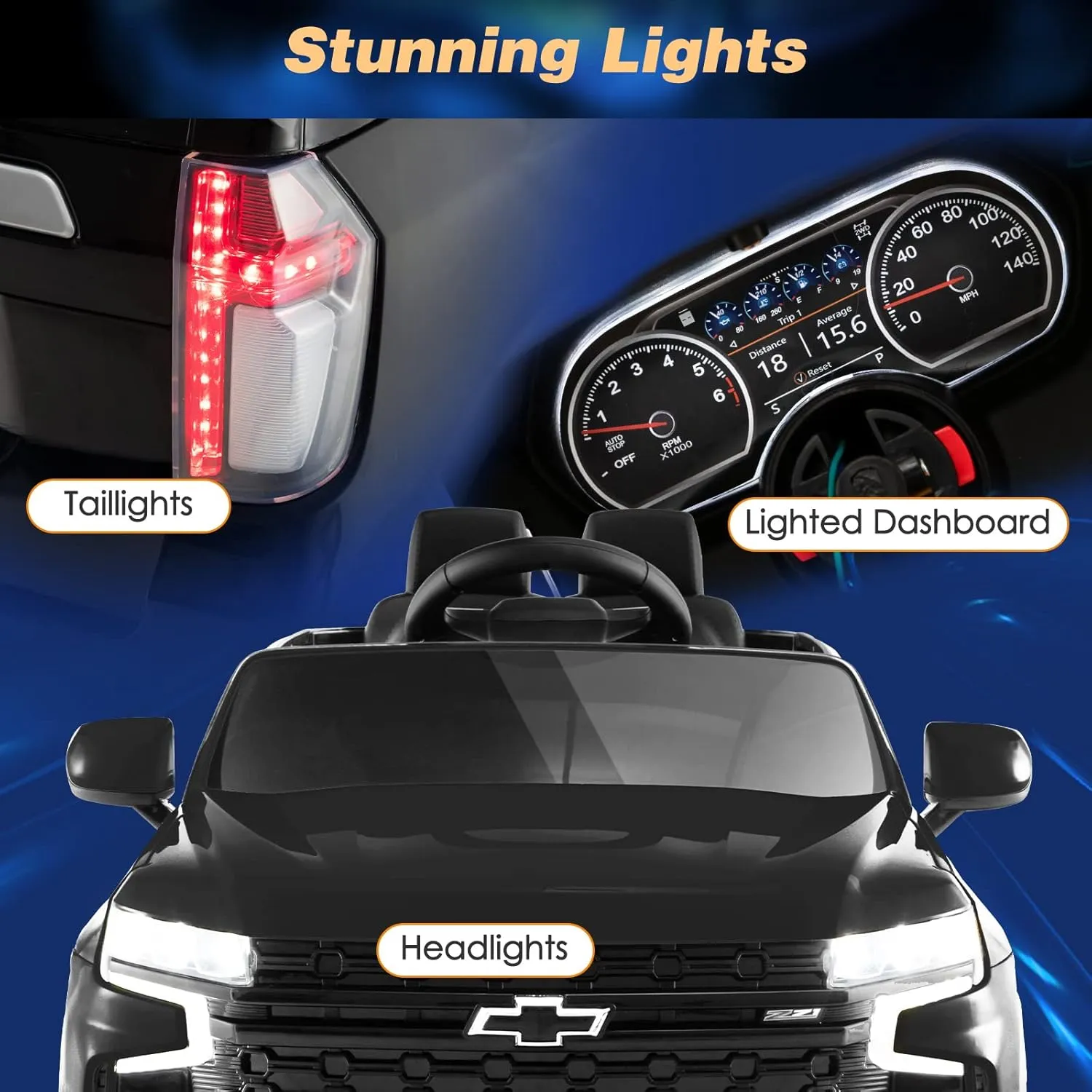GLACER Licensed Chevrolet Tahoe Ride On Car, 12V Battery Powered Electric Vehicle w/Parent Remote Control, Music, Lights, Ride On Truck Toy w/Spring Suspension, Car for Kids Boys & Girls (Black)