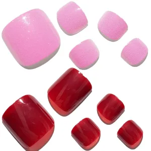 GLAMERMAID Press on Toenails,Bright Pink and Dark Red Toenails Press ons,48 Pcs 2 Sets UV Glossy Glue on Toenails for Women Girls,Reusable Acrylic Stick on Toenails for Spring Summer