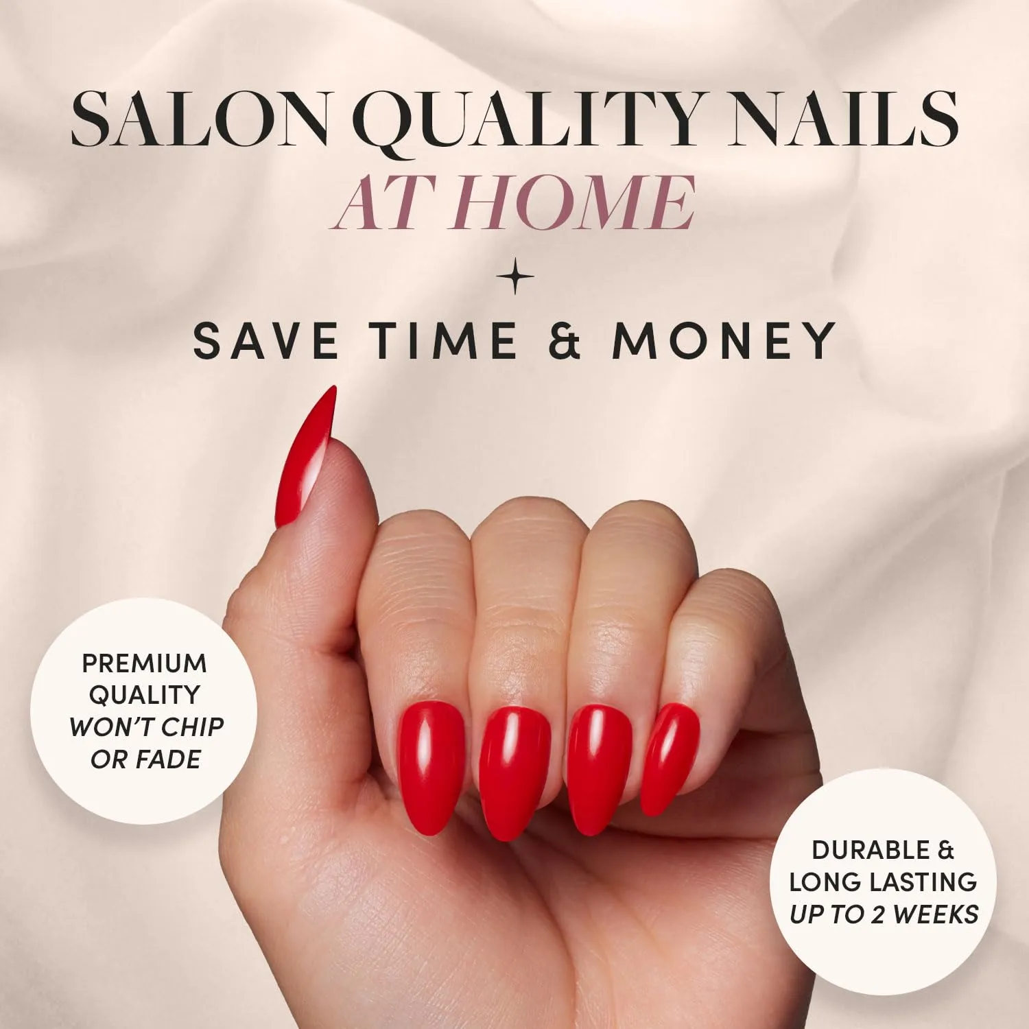 Glamnetic Press On Nails - Fiery Red | Opaque Bright Red Short Almond Fake Nails, Reusable | 15 Sizes - 30 Nail Kit