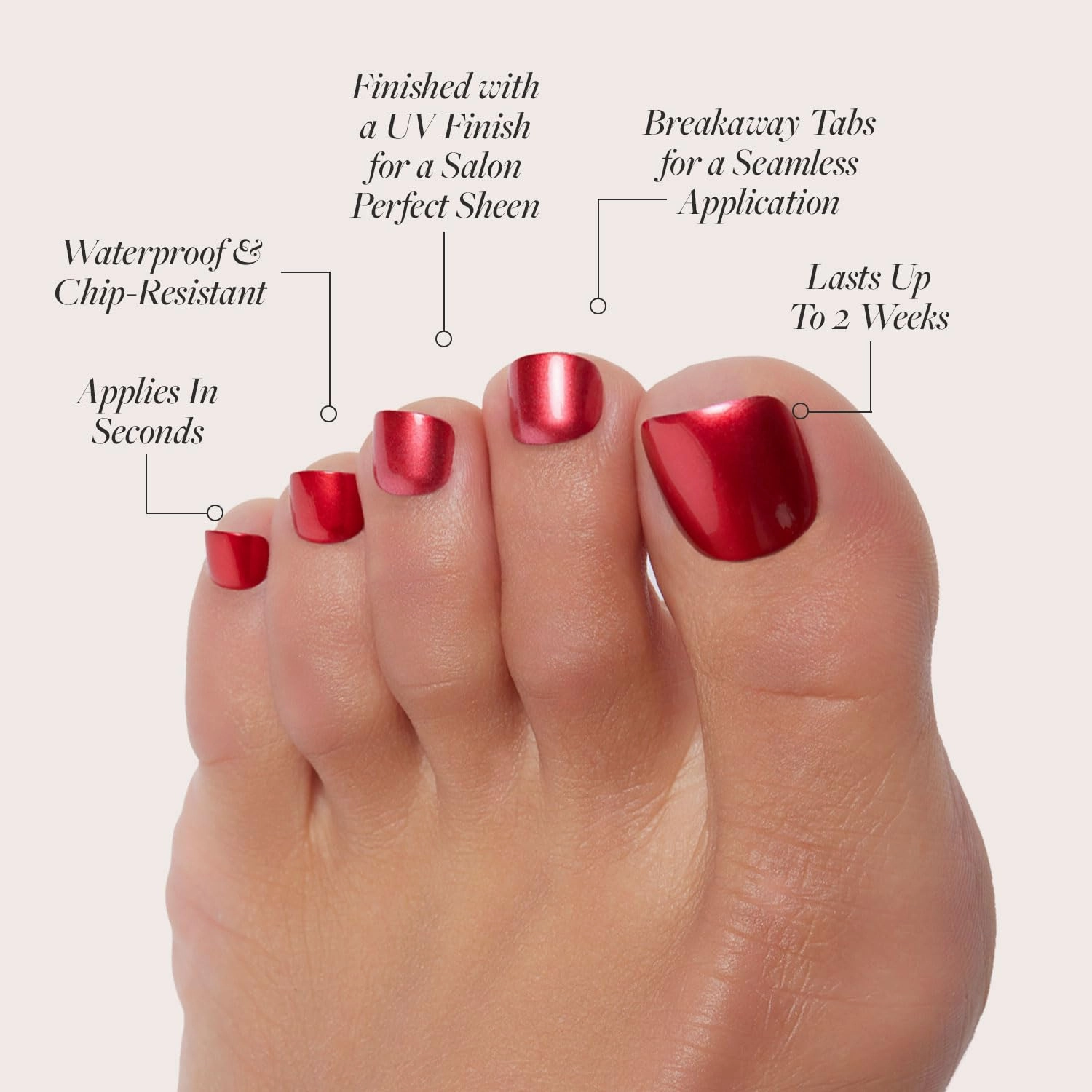 Glamnetic Press On Toenails - Cherry Glaze | Bright Red Fake Toe Nails with a Glazed Finish | 16 Sizes - 32 Toe Nail Kit with Glue