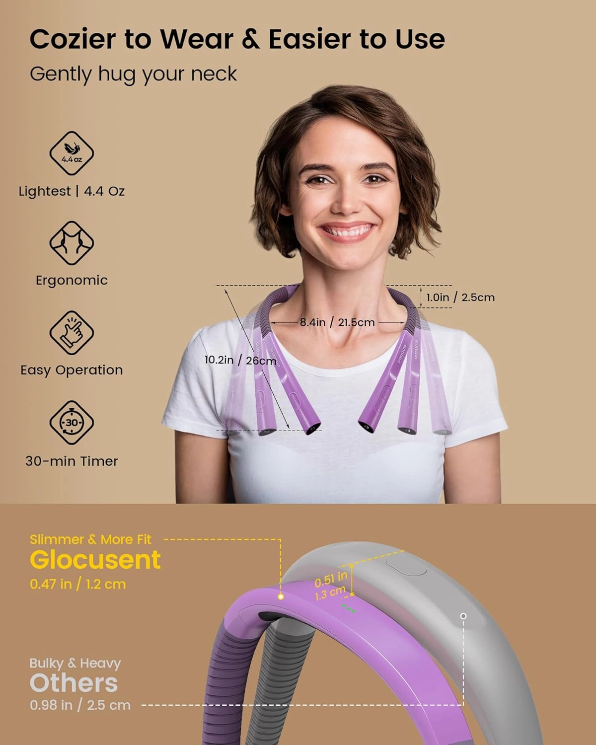 Glocusent Upgraded LED Neck Reading Light, Book Light for Reading in Bed, 30-min Timer, 3 Colors & 3 Brightness Adjustable, Rechargeable & Long Lasting, Perfect for Reading, Knitting