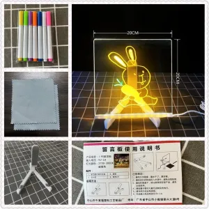Glow-in-The-Dark Magic Drawing Board - 20x20cm，15x15cm Luminous Acrylic Message Board, LED Light-Up Writing Tablet with Stand & 7 Color Markers,Board for/Adults, Home/Office/Party Decor (20 * 20)