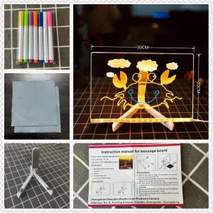 Glow-in-The-Dark Magic Drawing Board - 20x20cm，15x15cm Luminous Acrylic Message Board, LED Light-Up Writing Tablet with Stand & 7 Color Markers,Board for/Adults, Home/Office/Party Decor (20 * 30)