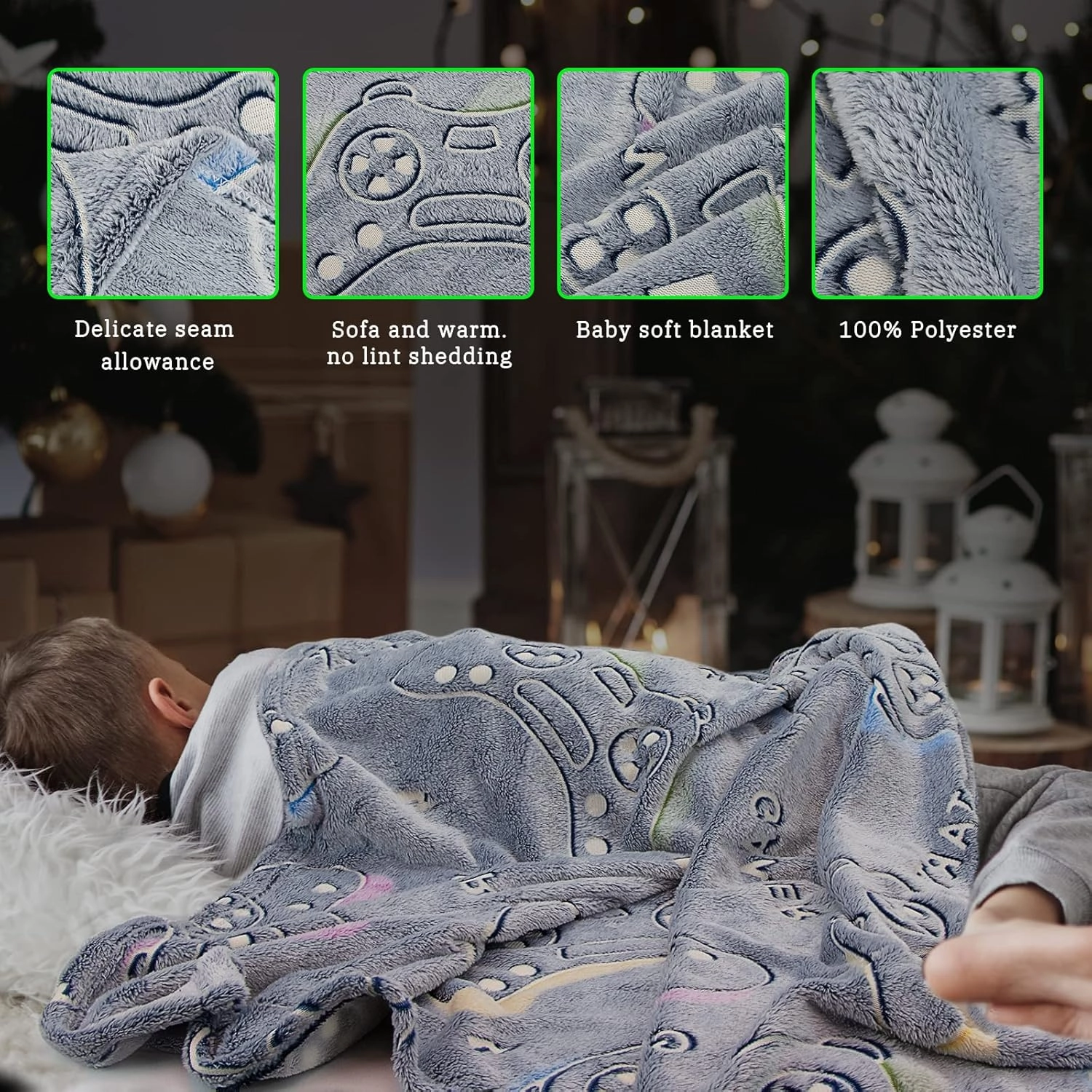 Glow in The Dark Blanket Game Controller Throw Blanket, Gamer Gifts Toys for Kids Boyfriend, Boys Teen Soft Cozy Gaming Blanket Gamer Gifts Game Decor Blankets for Home Bedroom 50"x60"