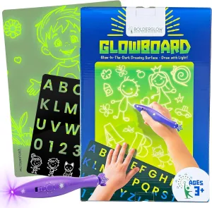 GlowBoard Light Drawing Pad by Bolderglow – Double-Sided Glow-in-The-Dark Board | Reusable Light Pen Art Board with No Mess or Cleanup