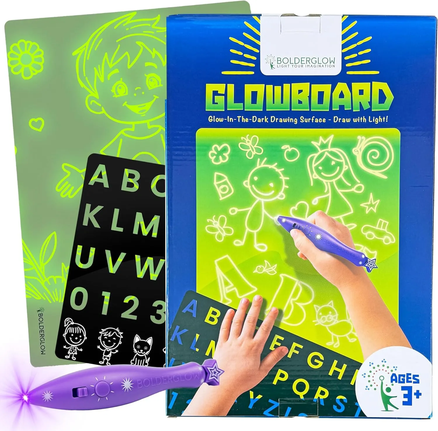 GlowBoard Light Drawing Pad by Bolderglow – Double-Sided Glow-in-The-Dark Board | Reusable Light Pen Art Board with No Mess or Cleanup