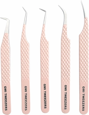 GMI Lash Tweezers - Set of 5 Eyelash Tweezers- Stainless Steel Eyelash Extension Tweezers - Multipurpose Lash Tweezers T2233 Tweezer