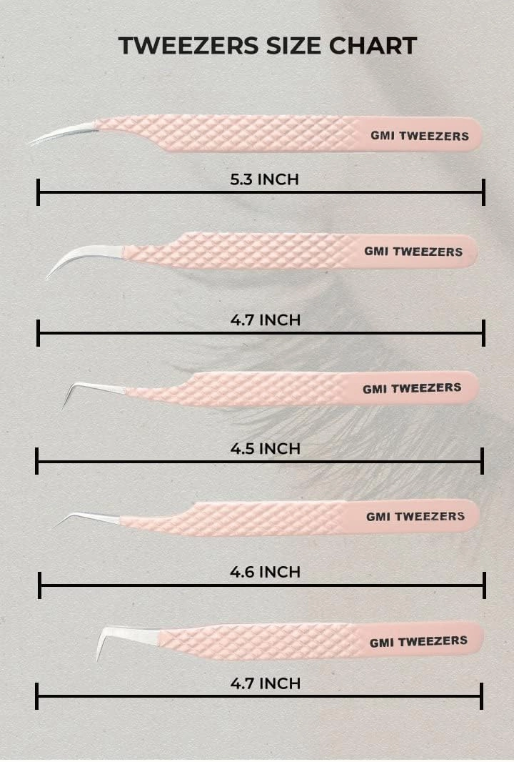 GMI Lash Tweezers - Set of 5 Eyelash Tweezers- Stainless Steel Eyelash Extension Tweezers - Multipurpose Lash Tweezers T2233 Tweezer