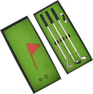 GOF Gift Golf Pen Set,Desktop Goft Mini Green Driving Range with Golf Club Pens Balls and Flag Golf Ball Club Pen
