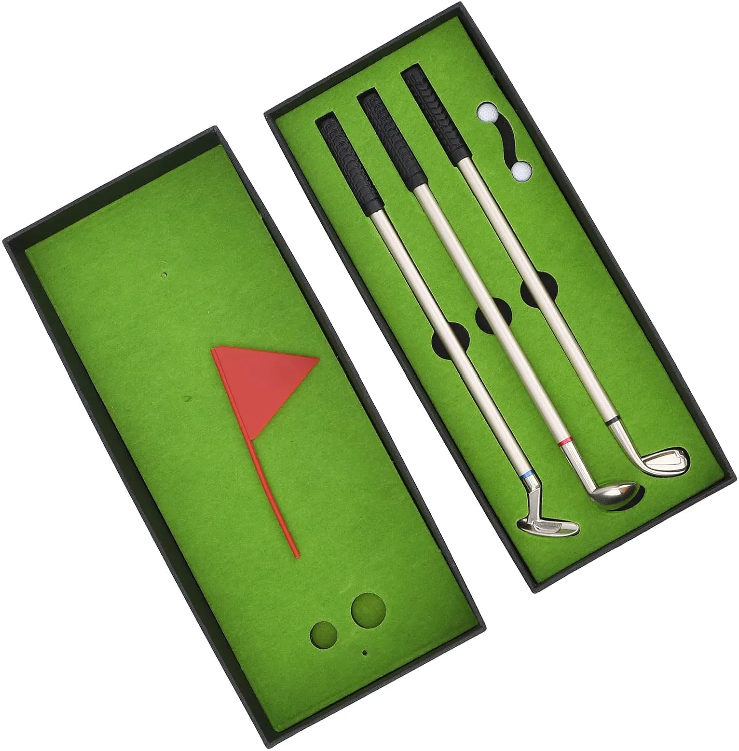GOF Gift Golf Pen Set,Desktop Goft Mini Green Driving Range with Golf Club Pens Balls and Flag Golf Ball Club Pen