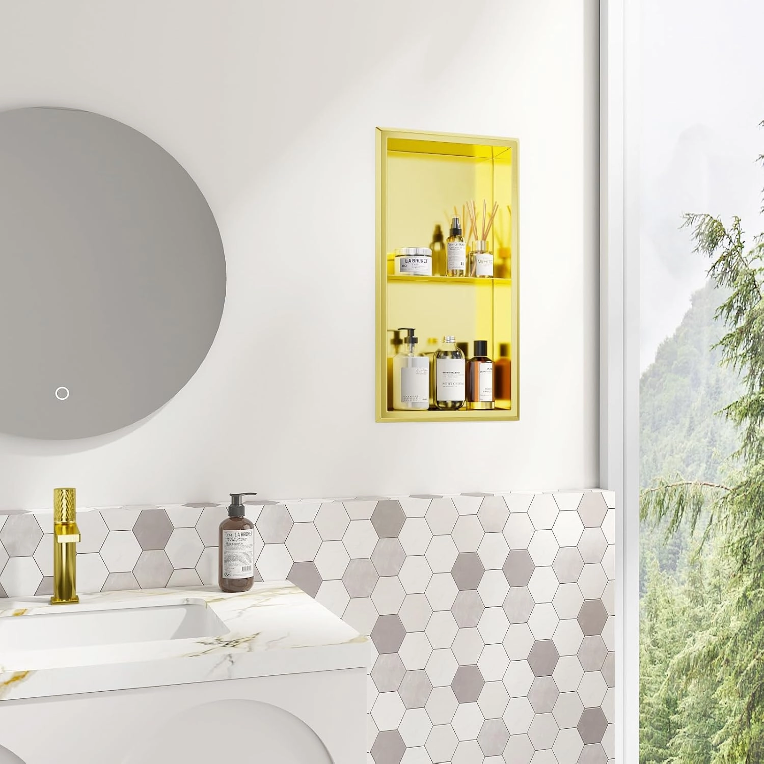 Golden Shower Niche, 12" x 24" Recessed - No Tile Needed, Stainless Steel for Bathroom, Kitchen or Toilet