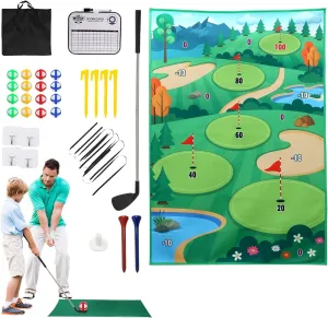 Golf Chipping Game Battele Royal Golf Practis Mats 6X4 FT Upgrade Felt Giant Size Golf Training Mat Golf Gift Game Indoor Outdoor Backyard Game for Adults Kids Family Club Included