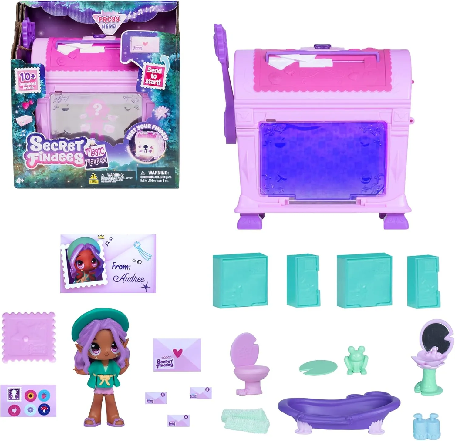 Goliath Secret Findees Magic Mailbox Pink | Includes Either Audree or Roxee | Discover 10  Surprises Inside | Recommended for Ages 4 