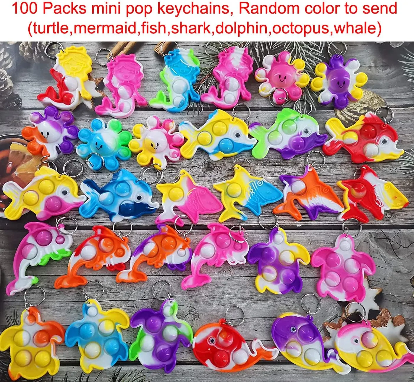 Goodangie00 Bulk Turtle Octopus Dolphin Mermaid Shark Fish Ocean Mini Pop Fidget Toys for Students Prize, Summer Party Favors