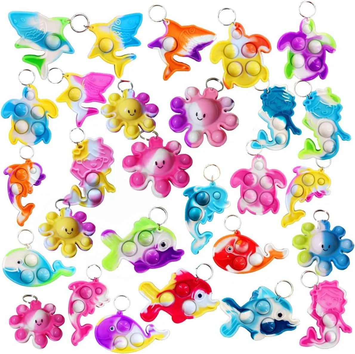 Goodangie00 Bulk Turtle Octopus Dolphin Mermaid Shark Fish Ocean Mini Pop Fidget Toys for Students Prize, Summer Party Favors