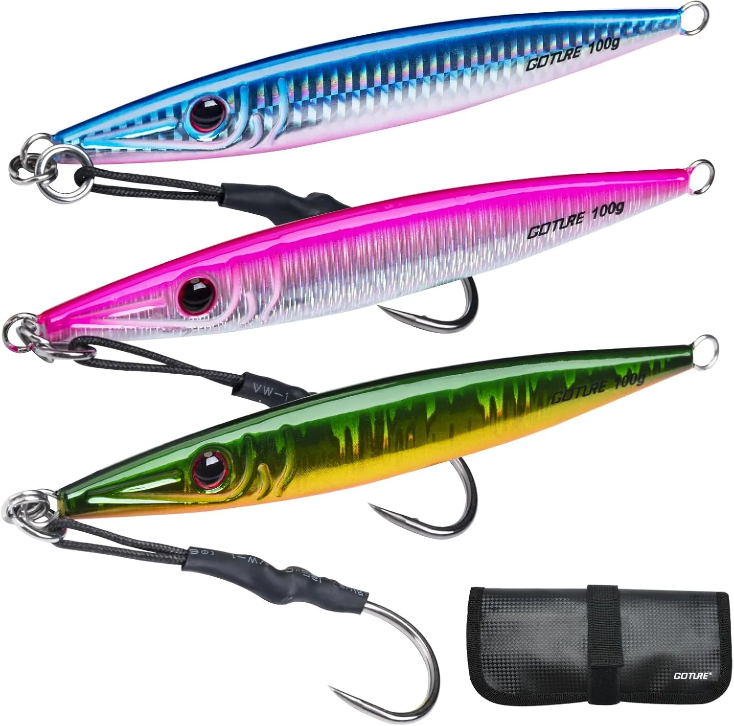 Goture Fishing Jigs Saltwater 60g-200g with Assist Hook, Glow Vertical Jigs, Speed Fast Lead Jig Sea Fishing Jigging Spoon Lures for Tuna, Salmon, Sailfish, Striped bass, Grouper Snapper, Kingfish