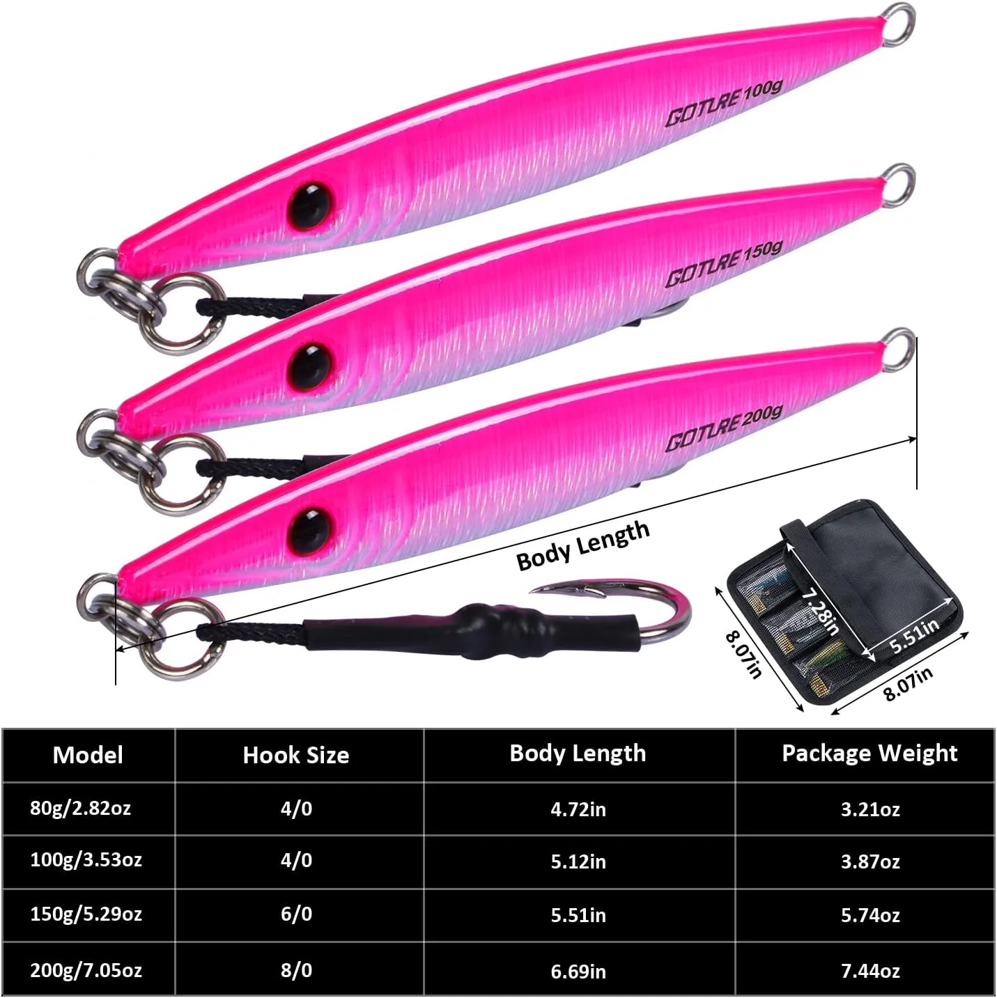 Goture Fishing Jigs Saltwater 60g-200g with Assist Hook, Glow Vertical Jigs, Speed Fast Lead Jig Sea Fishing Jigging Spoon Lures for Tuna, Salmon, Sailfish, Striped bass, Grouper Snapper, Kingfish