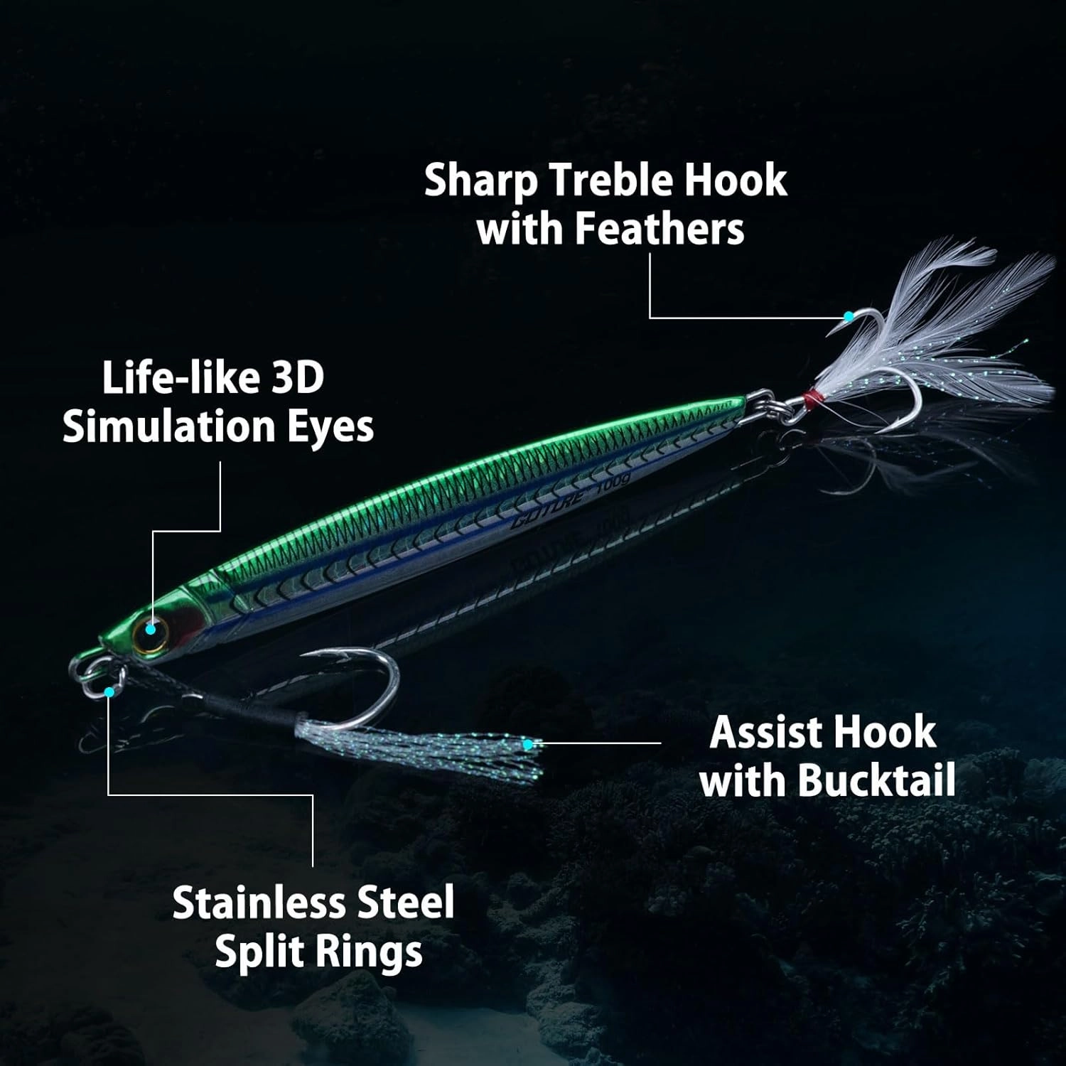 Goture Fishing Jigs,60g 80g 100g 120g Vertical Jig Saltwater, Jig Fishing Lures with Assist Hook and Treble Hook,Deep Sea Fishing Jigging Spoon Lures,Speed Fast Fall Jig for Tuna,Salmon,Bass,Kingfish