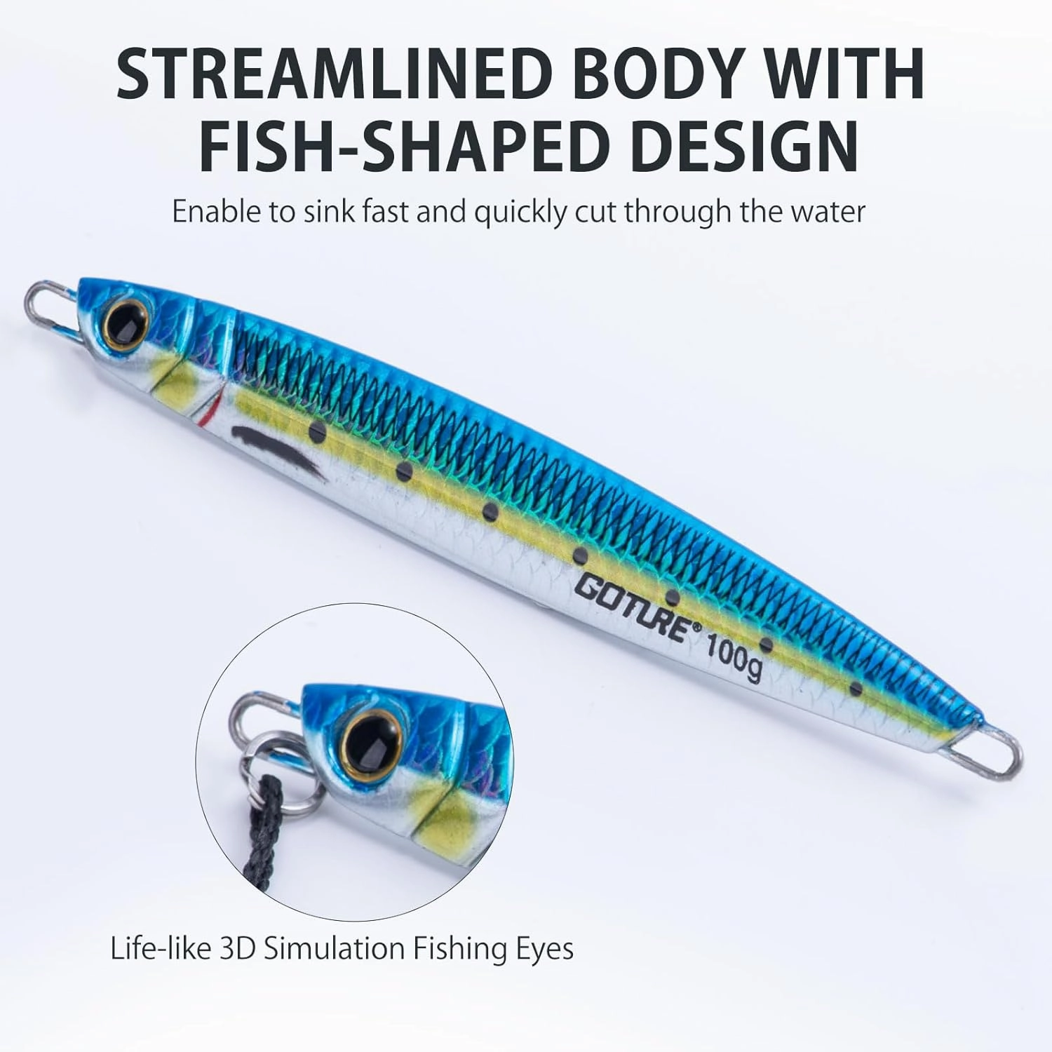 Goture Fishing Jigs,60g 80g 100g 120g Vertical Jig Saltwater, Jig Fishing Lures with Assist Hook and Treble Hook,Deep Sea Fishing Jigging Spoon Lures,Speed Fast Fall Jig for Tuna,Salmon,Bass,Kingfish
