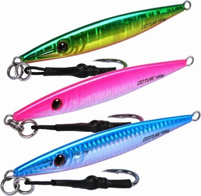 Goture Fishing Jigs Saltwater 60g-200g with Assist Hook, Glow Vertical Jigs, Speed Fast Lead Jig Sea Fishing Jigging Spoon Lures for Tuna, Salmon, Sailfish, Striped bass, Grouper Snapper, Kingfish