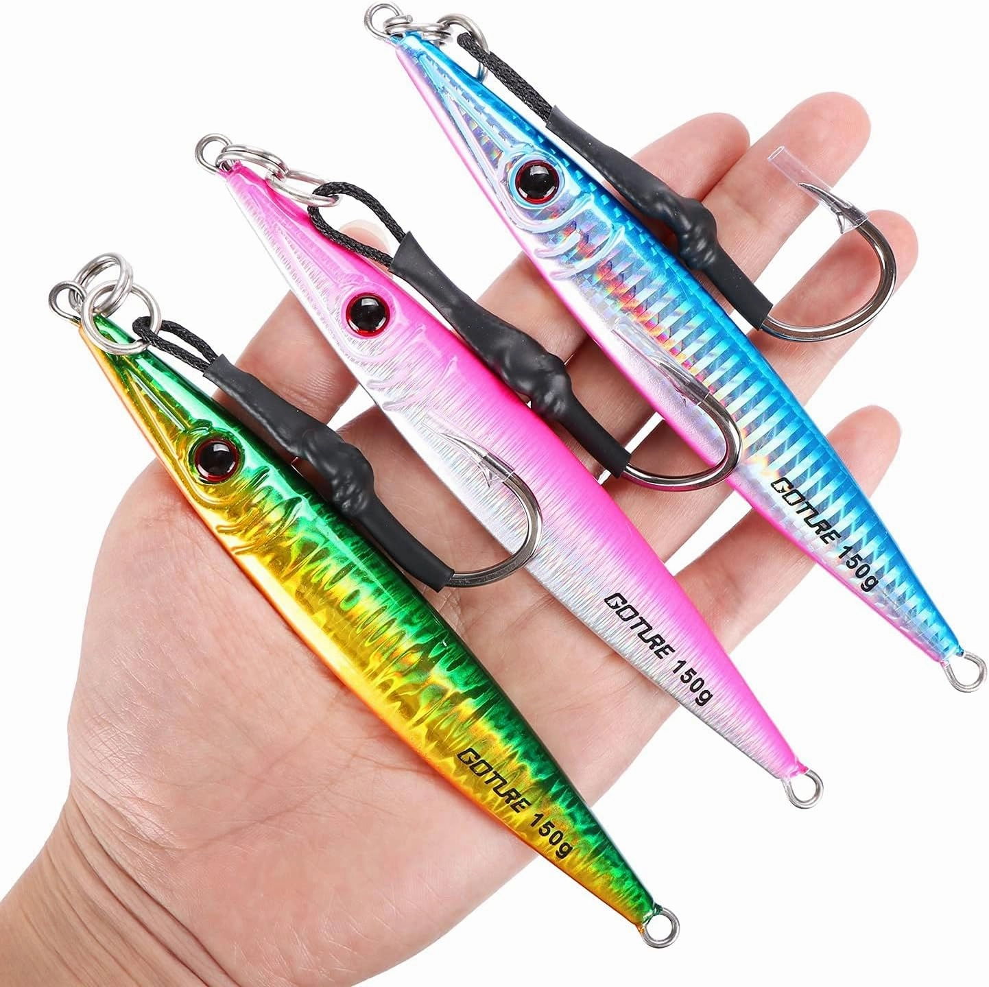 Goture Fishing Jigs Saltwater 60g-200g with Assist Hook, Glow Vertical Jigs, Speed Fast Lead Jig Sea Fishing Jigging Spoon Lures for Tuna, Salmon, Sailfish, Striped bass, Grouper Snapper, Kingfish