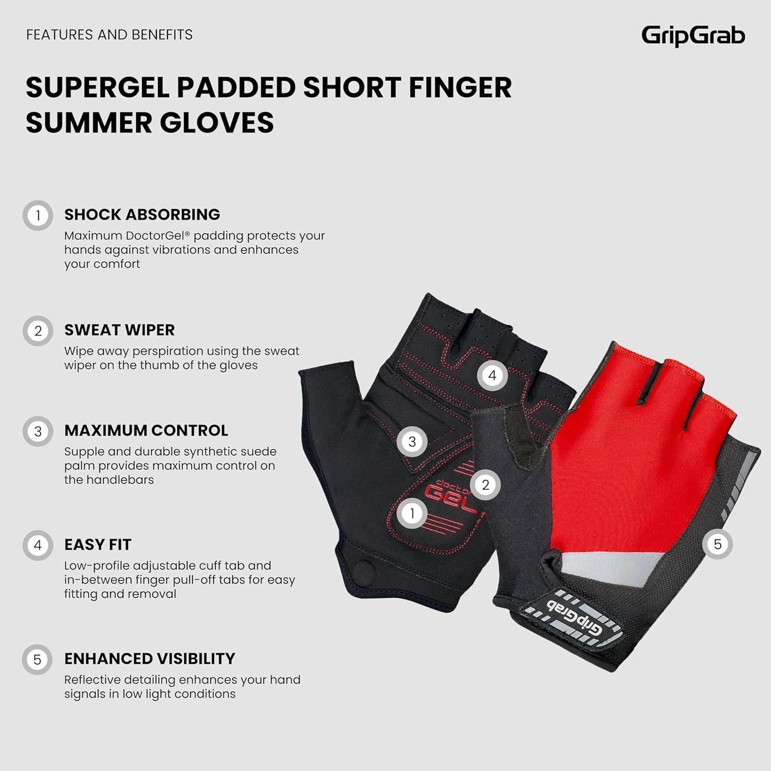 GripGrab SuperGel Padded Half Finger Road Riding Summer Cycling Gloves Bicycle Gloves Biking Gloves for Men Fingerless Cycle Mitts