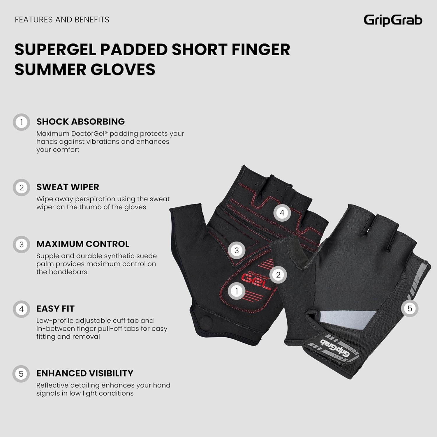 GripGrab SuperGel Padded Half Finger Road Riding Summer Cycling Gloves Bicycle Gloves Biking Gloves for Men Fingerless Cycle Mitts