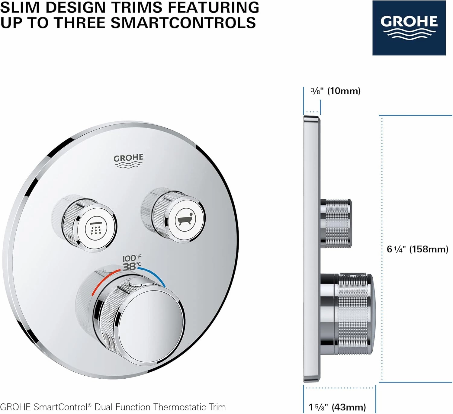 GROHE 291372430 Grohtherm Smartcontrol Dual Function Thermostatic Valve Trim with Control Module, Matte Black
