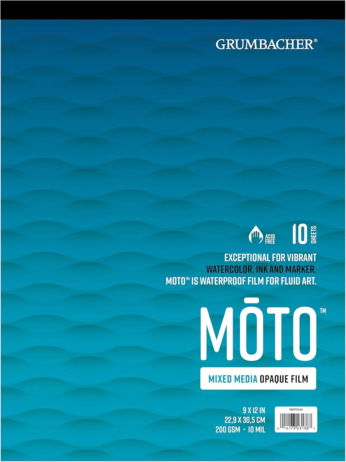 Grumbacher 9" x 12" Moto Mixed Media Opaque Film, 10 MIL/200 GSM, 10 Sheets/Pad, 1 Each