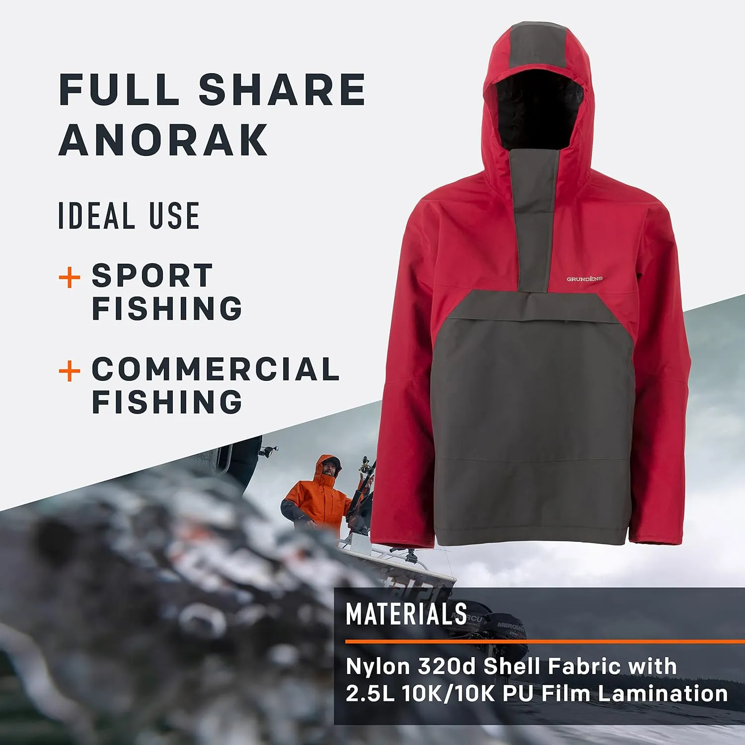 Grundens Men's Full Share Anorak | Durable, Breathable and Waterproof Rain Jacket Designed for Rugged, Heavy-Duty Performance