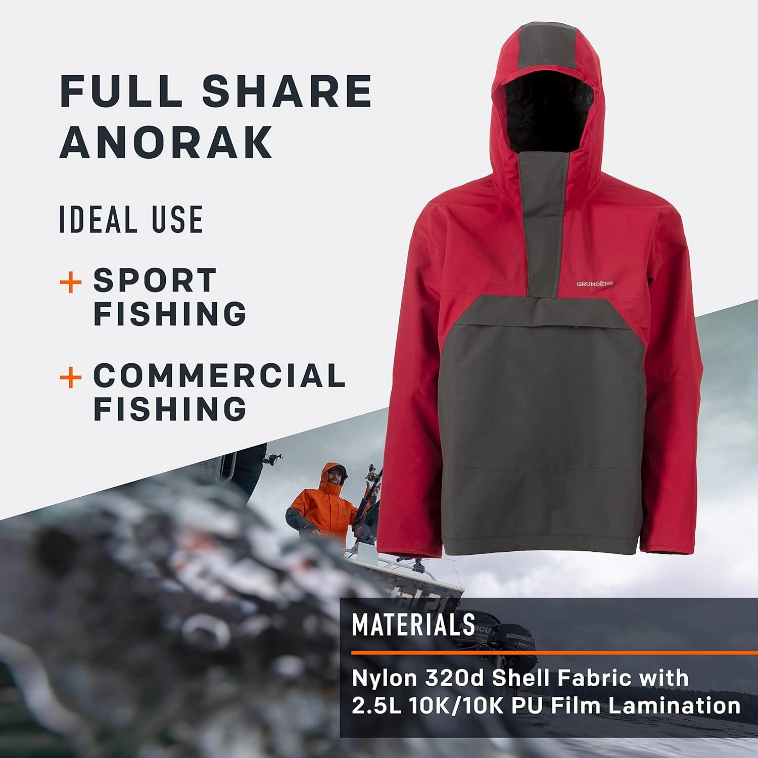 Grundens Men's Full Share Anorak | Durable, Breathable and Waterproof Rain Jacket Designed for Rugged, Heavy-Duty Performance