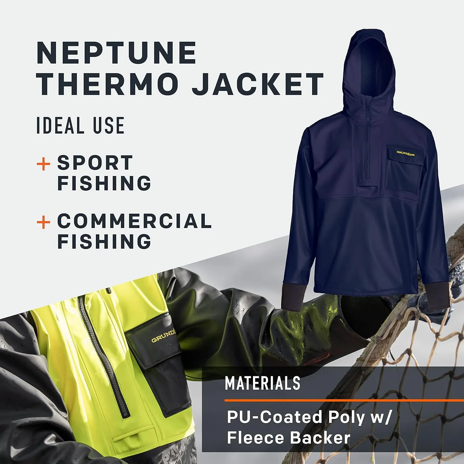 Grundéns Neptune Thermo Anorak Jacket | Durable Waterproof Protection Jacket with Warm Fleece Backer for Fishing Rain Gear