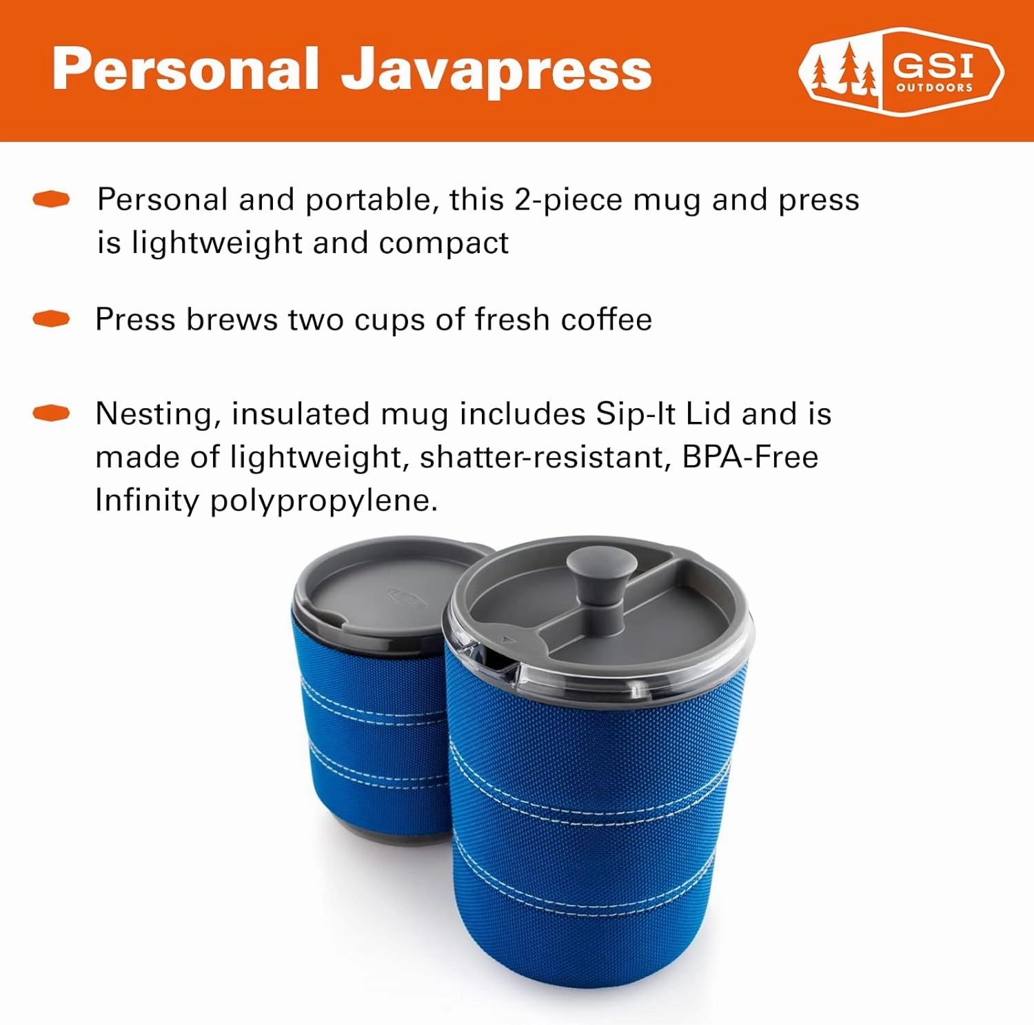 GSI Outdoors Personal 20 fl. oz. Javapress I Insulated French Press Travel Coffee Mug for Camp Coffee and Tea