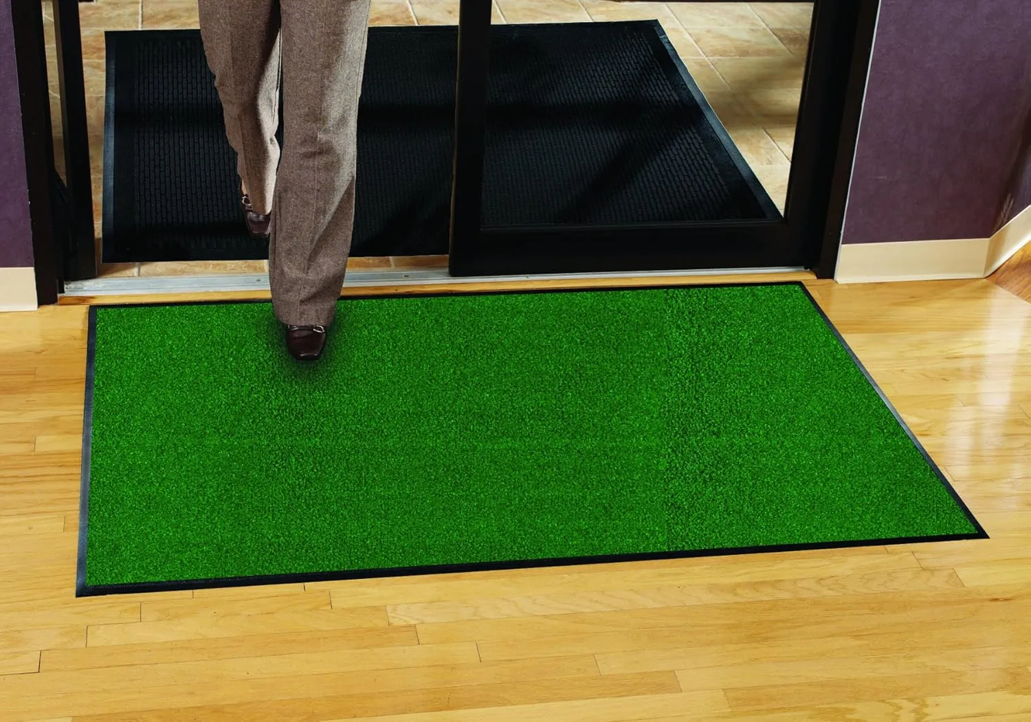 Guardian Platinum Series Indoor Wiper Floor Mat, Rubber with Nylon Carpet, 2'x10', Green