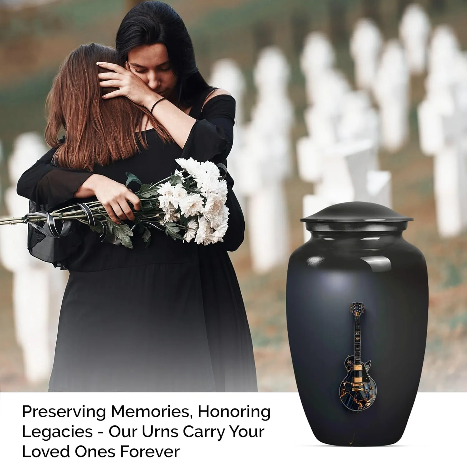 Guitar Urn - Small Urns for Human Ashes - Funeral Urn - Combo of 1 Large Urn with Velvet Bag and 1 Small - Keepsake Urn for Male & Female Ashes - Memorial Urn- Urn for Human Ashes Adult