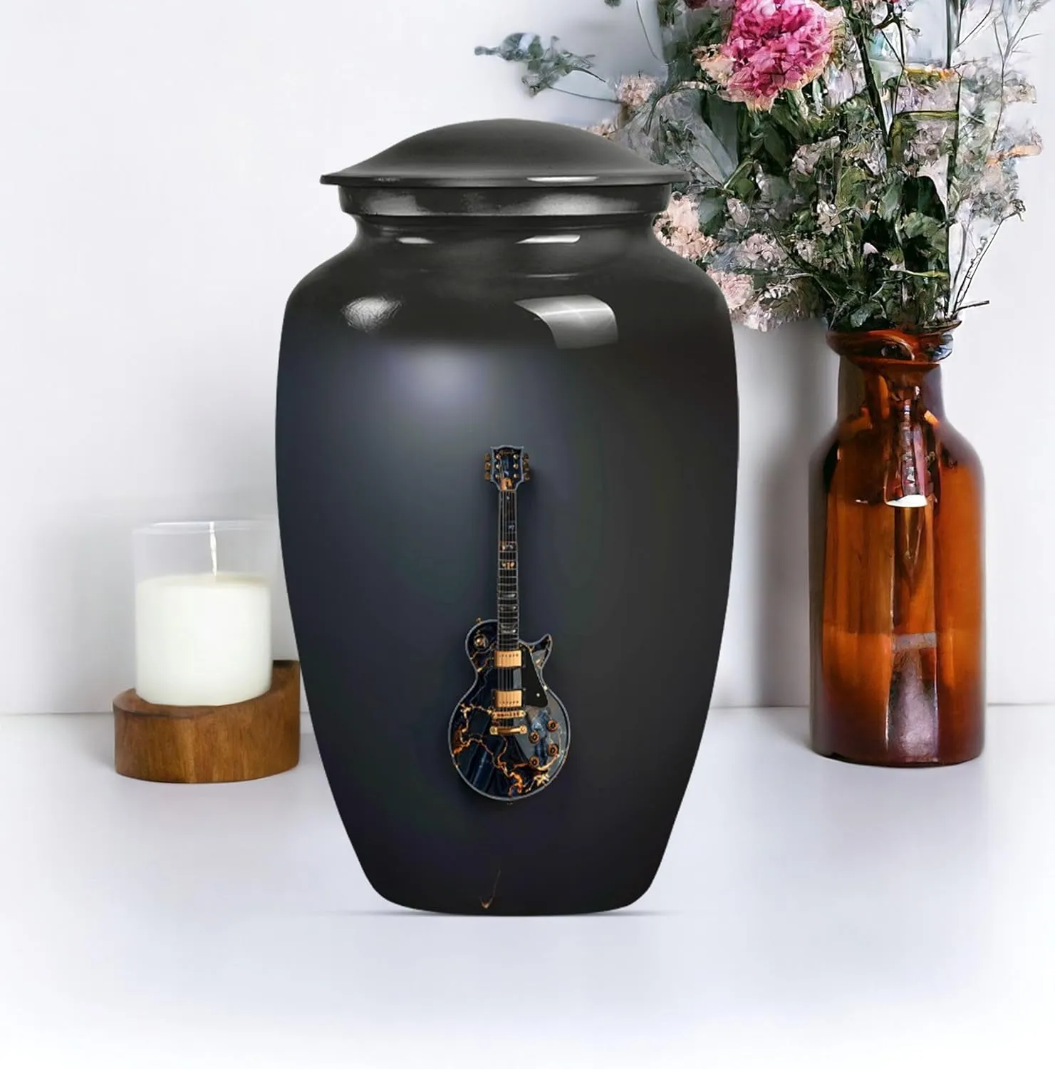 Guitar Urn - Small Urns for Human Ashes - Funeral Urn - Combo of 1 Large Urn with Velvet Bag and 1 Small - Keepsake Urn for Male & Female Ashes - Memorial Urn- Urn for Human Ashes Adult