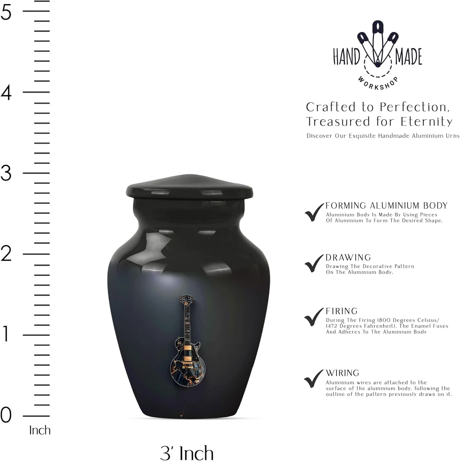 Guitar Urn - Small Urns for Human Ashes - Funeral Urn - Combo of 1 Large Urn with Velvet Bag and 1 Small - Keepsake Urn for Male & Female Ashes - Memorial Urn- Urn for Human Ashes Adult