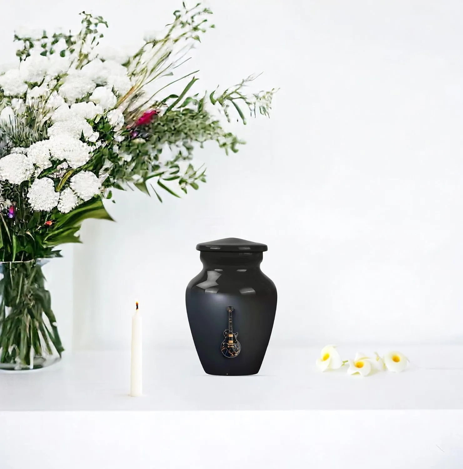 Guitar Urn - Small Urns for Human Ashes - Funeral Urn - Combo of 1 Large Urn with Velvet Bag and 1 Small - Keepsake Urn for Male & Female Ashes - Memorial Urn- Urn for Human Ashes Adult
