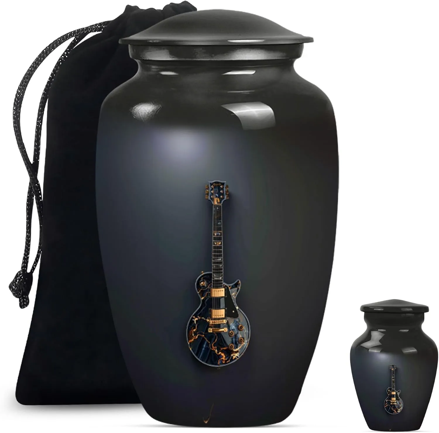 Guitar Urn - Small Urns for Human Ashes - Funeral Urn - Combo of 1 Large Urn with Velvet Bag and 1 Small - Keepsake Urn for Male & Female Ashes - Memorial Urn- Urn for Human Ashes Adult