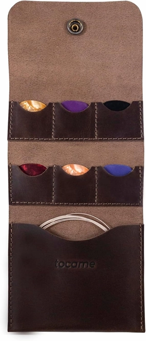 Guitar String Case with 6 Slots for Guitar Picks, Guitar String Holder for Electric & Acoustic Guitar, Accessory Bag for Musicians, Full Grain Leather, Handmade, Bourbon Brown