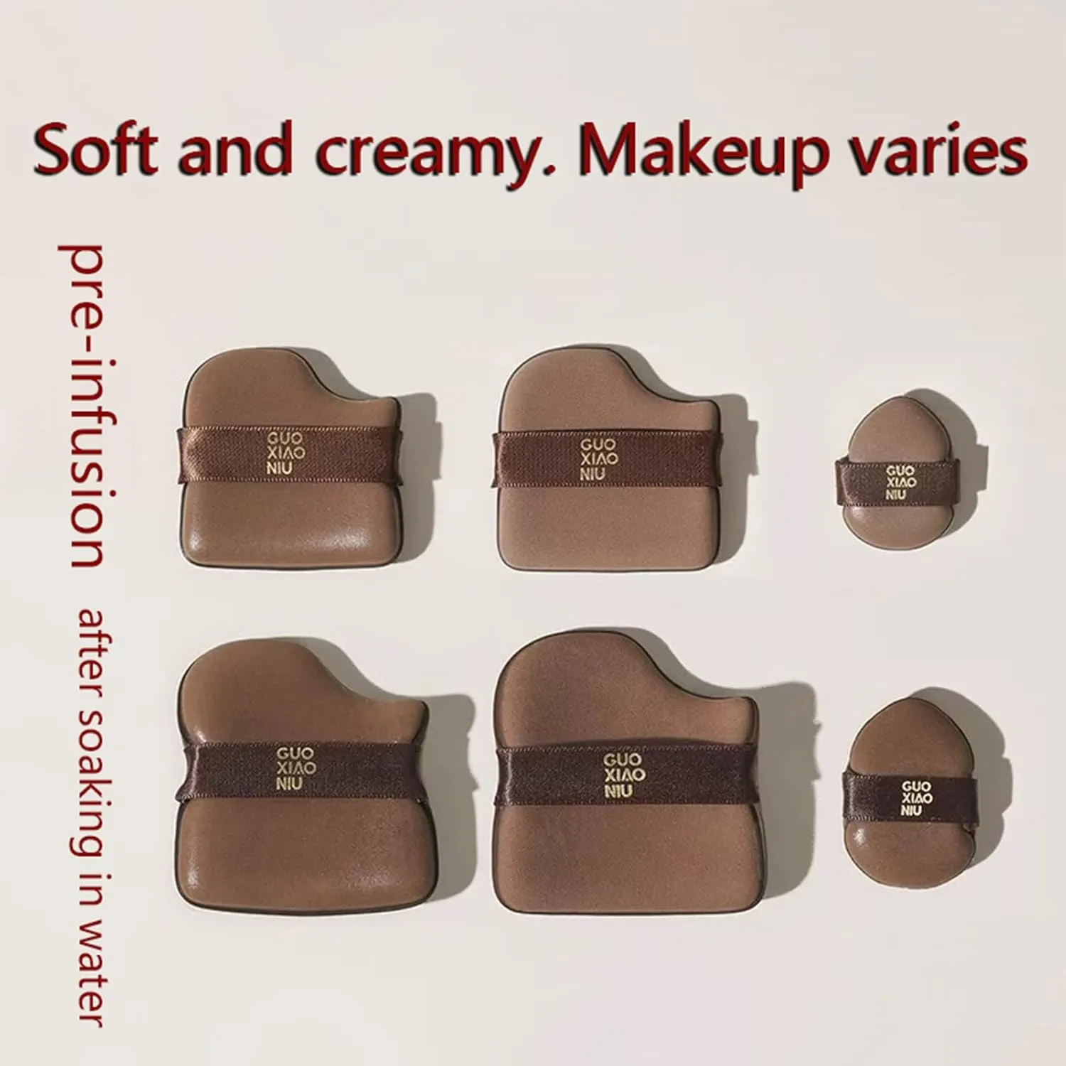 Guo Xiao Niu Makeup Puff, 1 Box Of 6pcs Guo Xiao Niu Makeup Puff, Chocolate Color Quick Makeup Foundation Sponge Pu-Ff Set, For Natural And Easy Makeup Soft Long-Lasting (2)